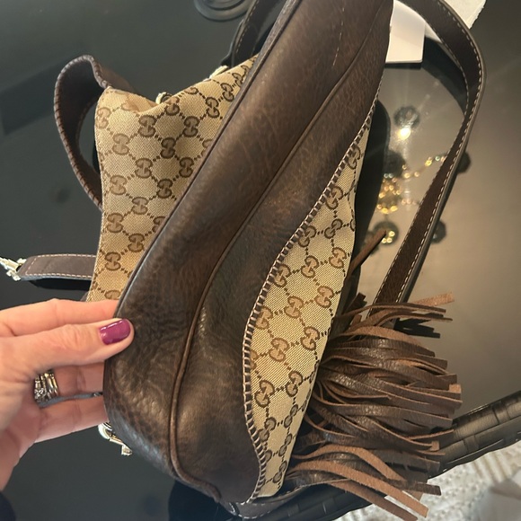 Gucci Beige and Brown Monogram Shoulder Bag - Picture 9 of 10